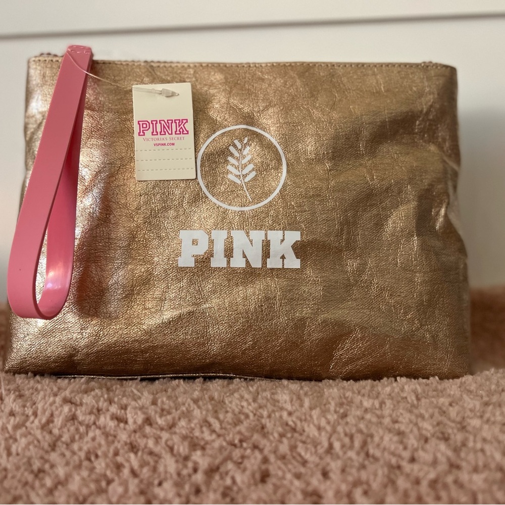 PINK Victoria's Secret Gold and Pink Cosmetic Bag